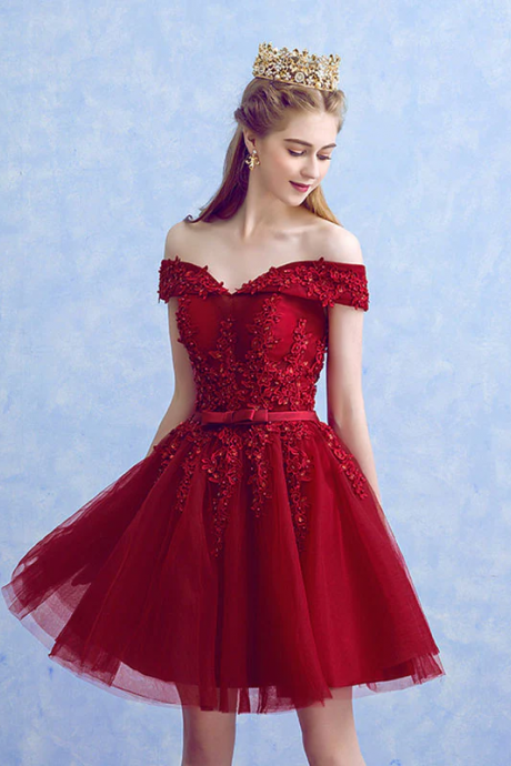 Lovely Tulle Wine Red Homecoming Dress, Short Party Dress Prom Dresses