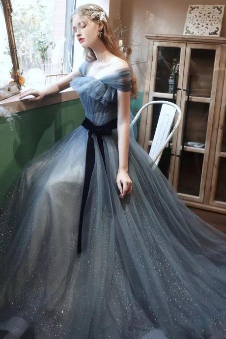 Sweetheart Off Shoulder Tulle Long Evening Dress, A-line Tulle Party Dresses