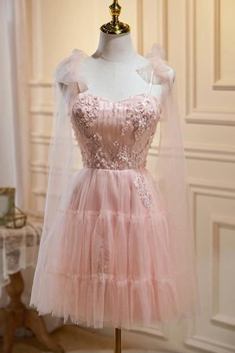 Cute Pink Tulle Short Party Dress, Pink Homecoming Dress