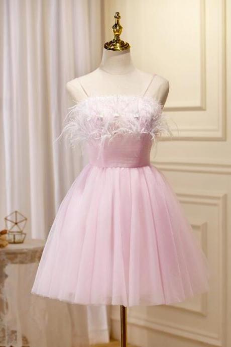 Cute Pink Short Tulle Homecoming Dress, Pink Short Prom Dress