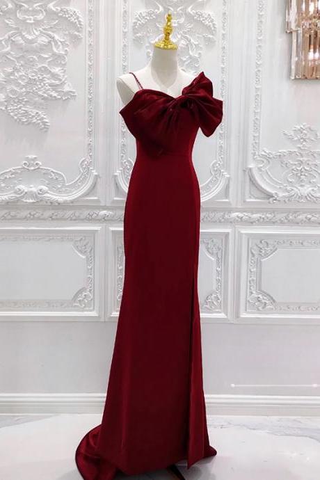 Wine Red Long Party Dresses, Straps Evening Gown Prom Dresses