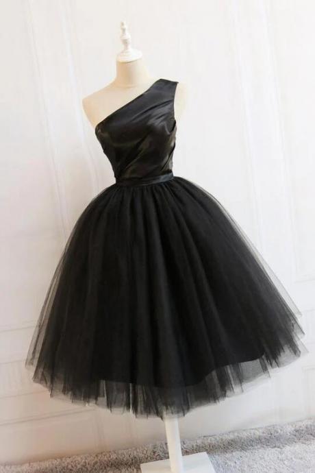 Black One Shoulder Short Wedding Party Dresses, Black Formal Dresses