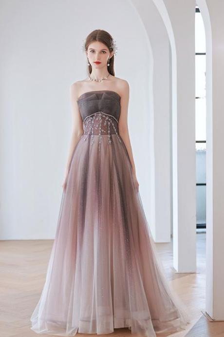 Shiny Tulle Gradient Floor Length Lace-up Party Dress, Long Evening Gown, Formal Dresses