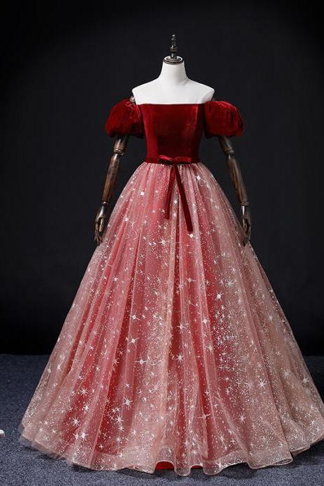 Glam Velvet and Pink Tulle Off Shoulder Formal Dress, Pink Sweet 16 Dresses