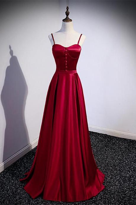 Wine Red Satin A-line New Prom Dress, Wine Red Party Dress