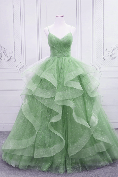 Green Tulle Long Formal Dress Party Dress, Green Evening Dress