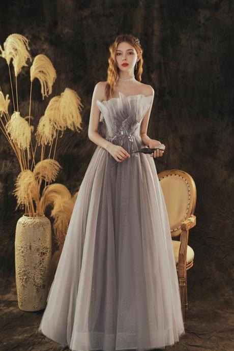 Lovely Gradient Tulle Long Formal Dress Party Dress, Beaded Grey Prom Dress
