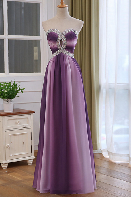 Beautiful Chiffon Gradient Floor Length Party Dress, Sweetheart Beaded Long Prom Dress
