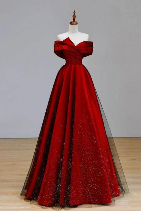 Black and Red Satin Sweetheart Party Dress, A-line Satin Formal Dress