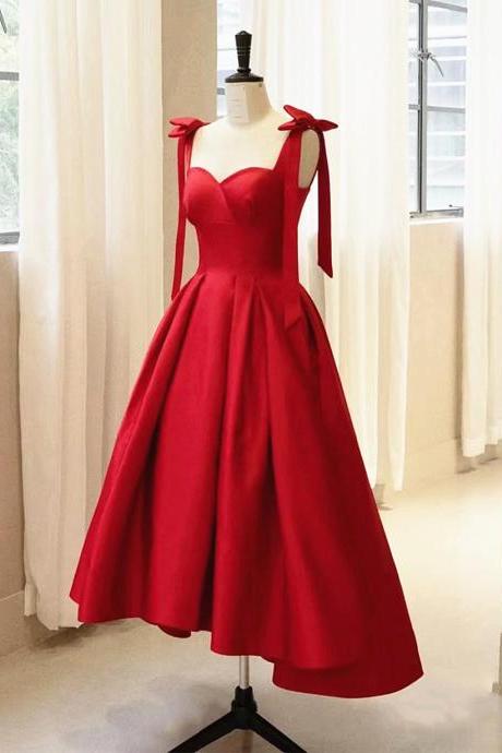Red Satin High Low Party Dress, Red Formal Dress 
