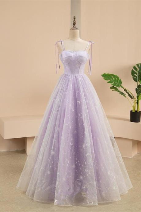 Lavender Tulle and Lace Sweetheart Party Dress. A-line Tulle Prom Dress