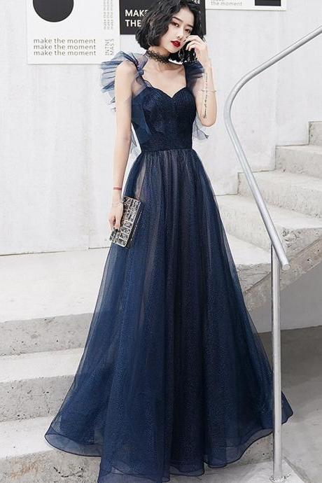 Dark Blue Tulle Long Formal Dress, Navy Blue Evening Dress Prom Dress