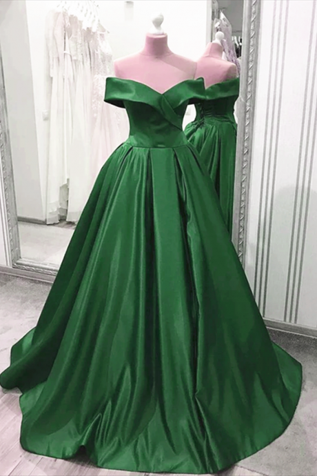 Green Satin Sweetheart Long Prom Dress, A-line Party Dress