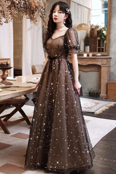 Black and Champagne A-line Prom Dress, Simple Long Party Dress