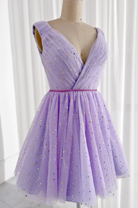Lavender Tulle Short Homecoming Dress Party Dress, Lavender Prom Dress Homecoming Dress
