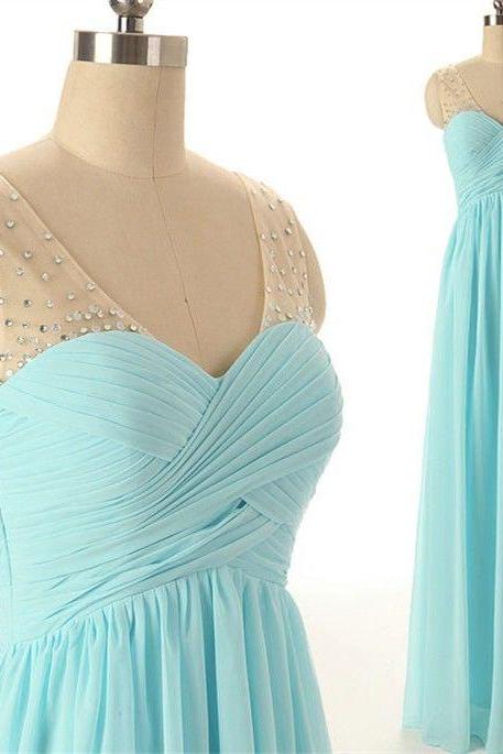 Simple Light Blue Chiffon Long Prom Dresses 2016, Long Prom Dresses, Evening Dresses, Formal Gowns