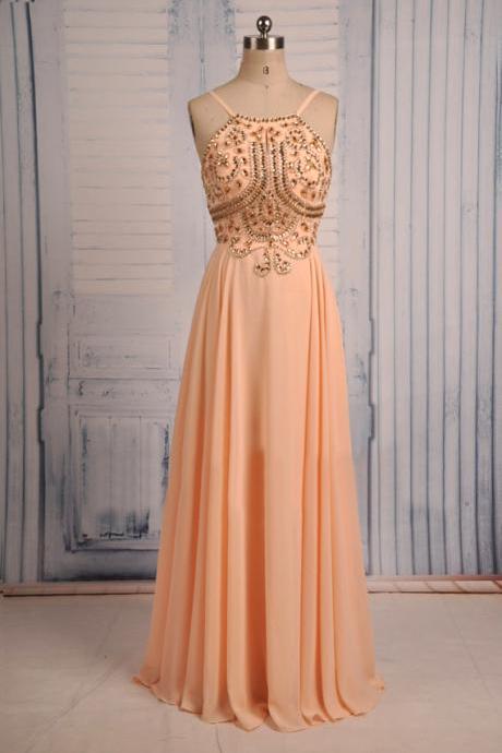 Beautiful Beaded Long Spaghetti Straps Backless Prom Dresses 2016, Prom Dresses 2016, Evening Gowns 2016