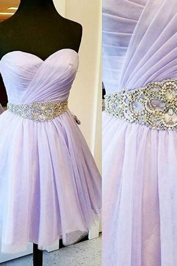 Charming Short Handmade Lavender Prom Dress With Beadings 2016, Homecoming Dresses 2016, Graduation Dresses 2016