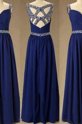 Beautiful Royal Blue Chiffon Handmade Prom Dress With Sequins, Prom Dresses 2016. Party Dresses, Evening Dresses 2016