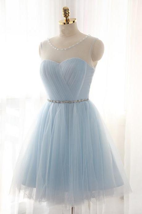 Lovely Light Blue Short Tulle Ball Gown Handmade Prom Dresses, Cute Prom Dresses, Homecoming Dresses