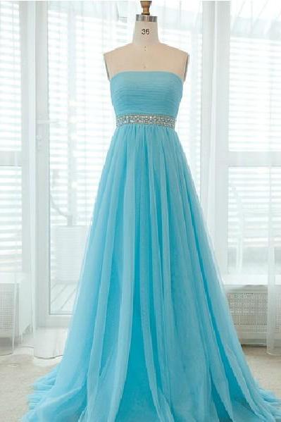 Elegant Handmade Simple Blue Prom Dress, Blue Prom Dress 2016, Prom Gowns, Evening Gowns