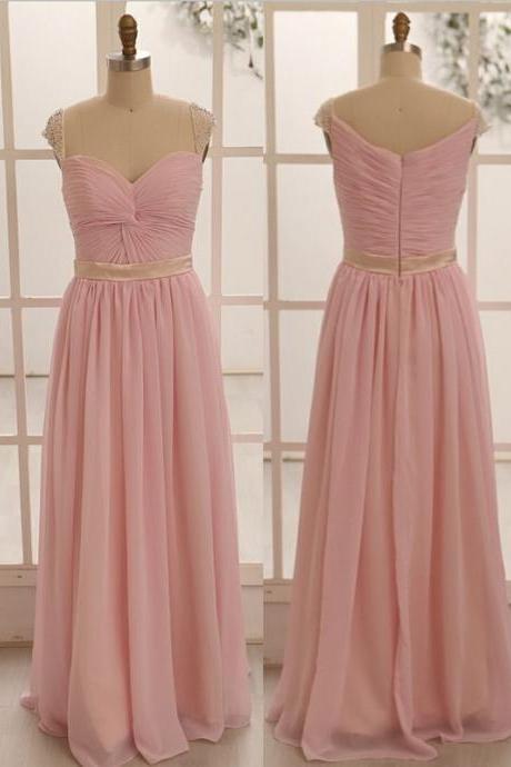 Pretty Light Pink Straps Sweetheart Long Chiffon Prom Dresses, Prom Dresses 2016, Evening Gowns
