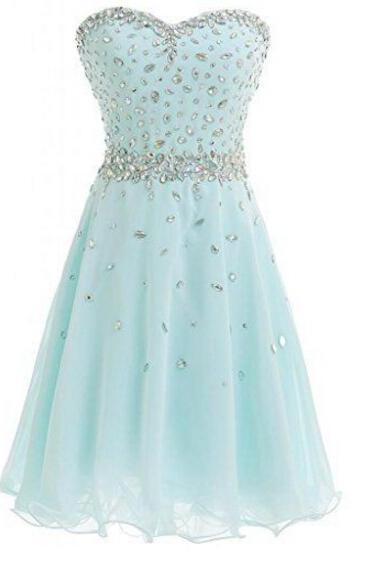 Lovely Short Mint Blue Chiffon Beaded Homecoming Dresses, Short Prom Dresses, Party Dresses 2016
