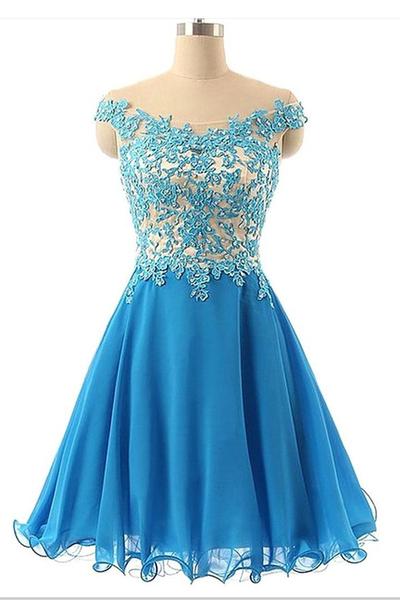 Beautiful Off Shoulder Knee Length Blue Prom Dresses, Homecoming Dresses, Party Dresses 2017