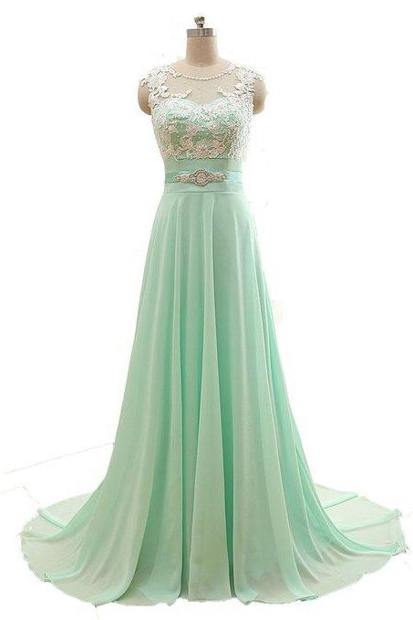 Pretty Custom Handmade Mint Green Chiffon Prom Dresses 2017, Long Formal Dresses, Evening Dresses