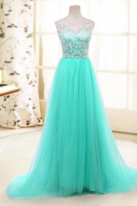 Beautiful Mint Green Tulle And Lace Long Prom Dresses, Tulle Gowns, Selling Prom Dresses 2017