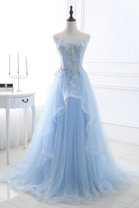 Gorgeous Light Blue Sweetheart Prom Gowns, Lace And Tulle Beaded Party Dresses, Evening Gowns, Sweet 16 Formal Dresses