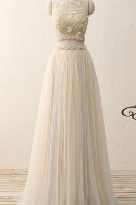 Charming Two Piece Formal Dresses, Two Piece Party Gowns, Evening Dresses, Tulle Prom Dresses