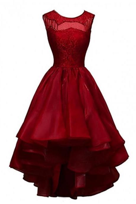 Dark Red High Low Party Dresses, High Low Formal Dresses, Evening Gowns, Fashion Party Dresses