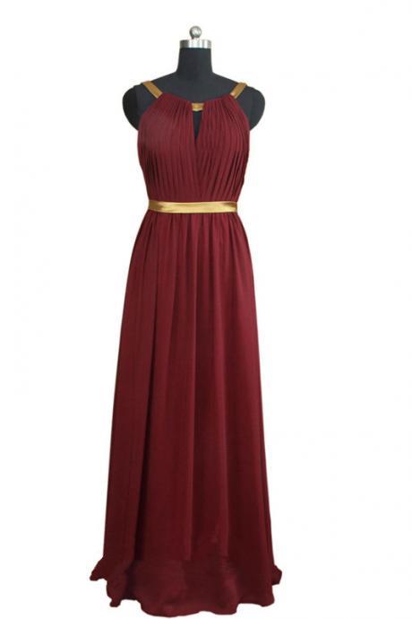 Beautiful Wine Red Round Neckline Party Dresses, Bridesmaid Dresses, Wine Red Formal Gowns