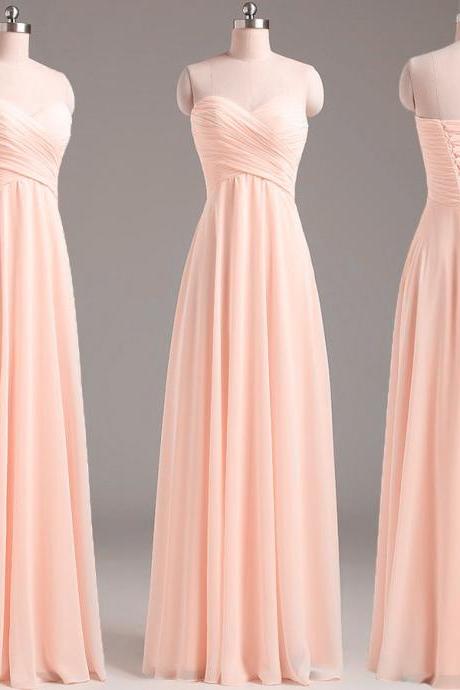 Simple Lace-up Back Long Bridesmaid Dress, Pearl Pink Bridesmaid Dress, Wedding Party Dresses