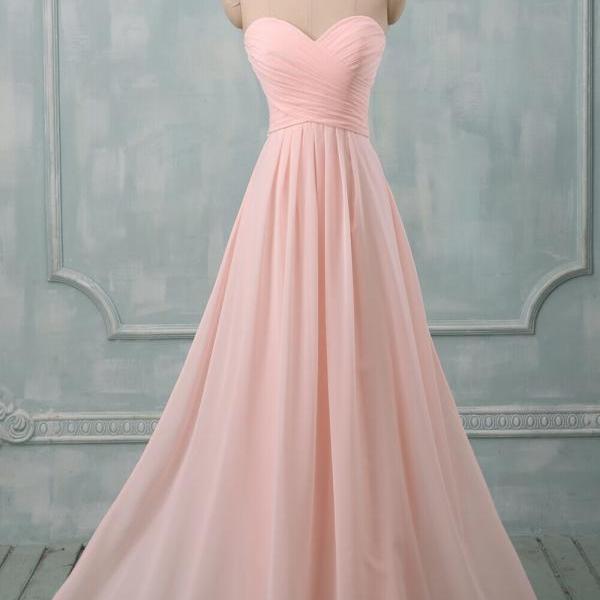 Simple Pink Bridesmaid Dresses, Light Pink Party Dresses, Chiffon Floor ...