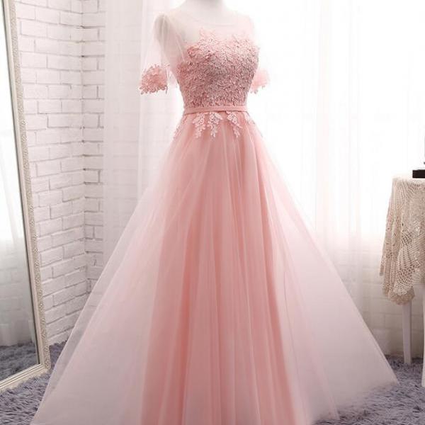 Pink Short Sleeves Bridesm..