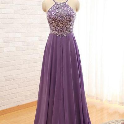 Light Purple Spaghetti Straps Beaded Party Gowns 2018, Purple Formal ...