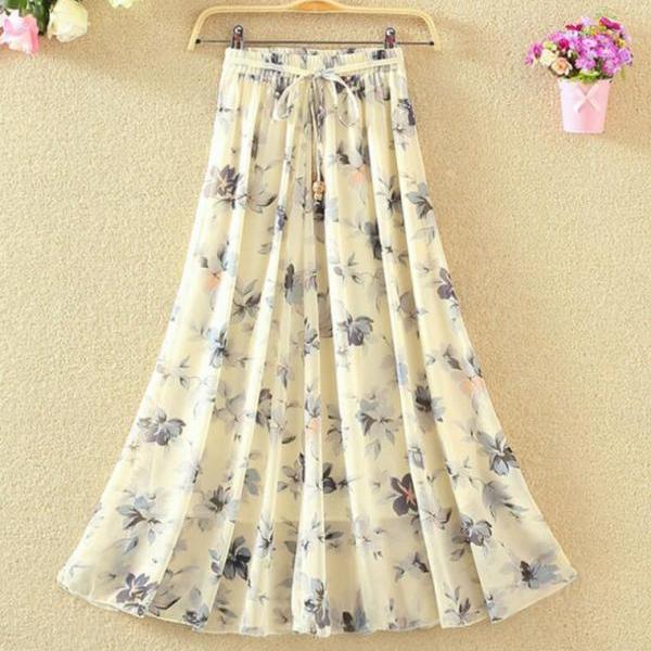 Pretty Floral Chiffon Long Skirts, A-line Women Skirts, Beautiful Teen ...