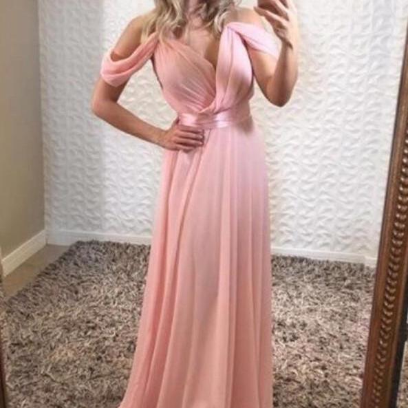 Pink Chiffon Off Shoulder A-line Prom Dresses, Prom Dresses 2018 ...