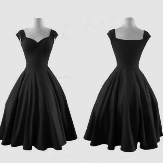 Black Satin Vintage Party Dresses, Short Formal Dresses, Black Evening ...