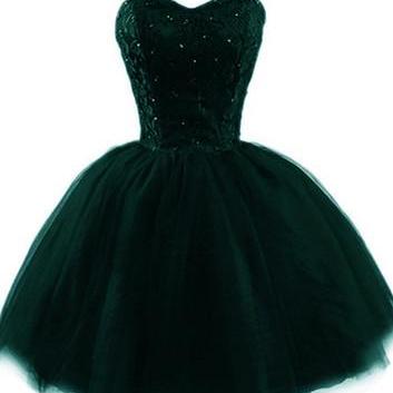 Dark Green Tulle Ball Gown Short Homecoming Dress, Short Prom Dress, Junior Party Dresses