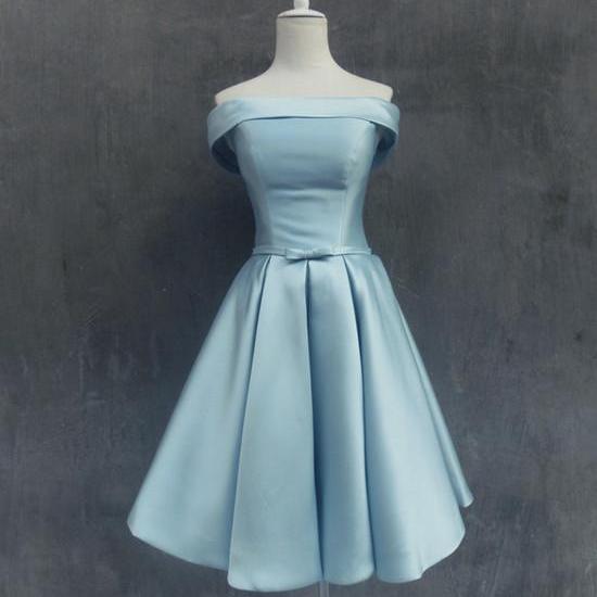 Light Blue Satin Knee Length Homecoming Dress, Lovely Formal Dress, Blue  Party Dress on Luulla