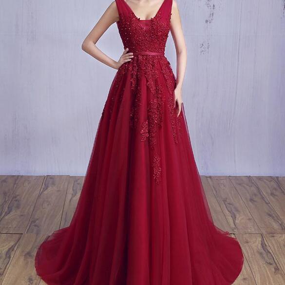 Beautiful Wine Red Prom Gown 2019, V Backless Long Formal Dresses on Luulla