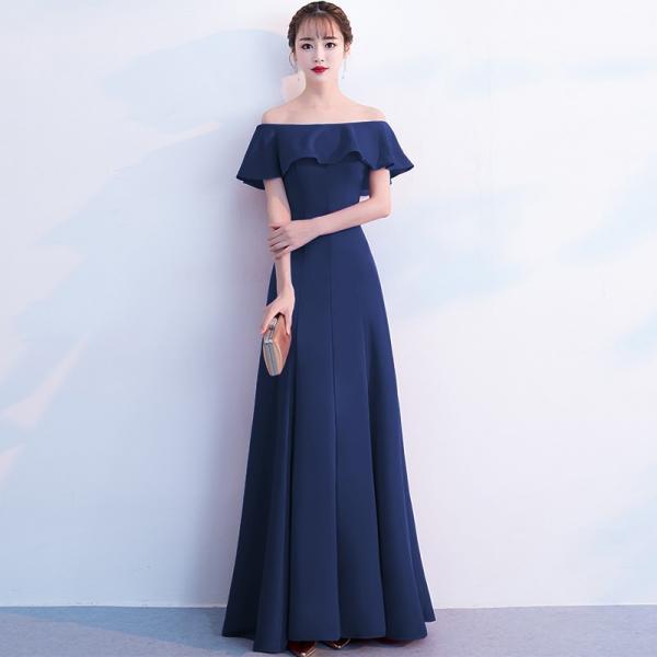 Blue Off Shoulder Long Formal Gown, Elegant Evening Dresses 2019 on Luulla