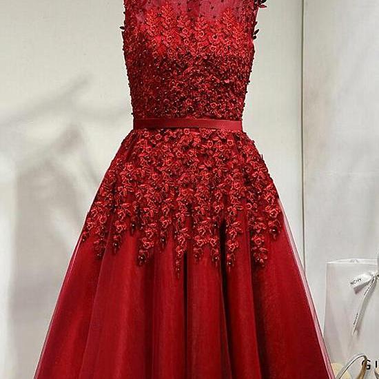 Beautiful Wine Red Round Neckline Party Dresses, Bridesmaid Dresses ...