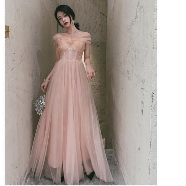 Simple sweetheart pink chiffon long prom dress pink bridesmaid dress,DS2160