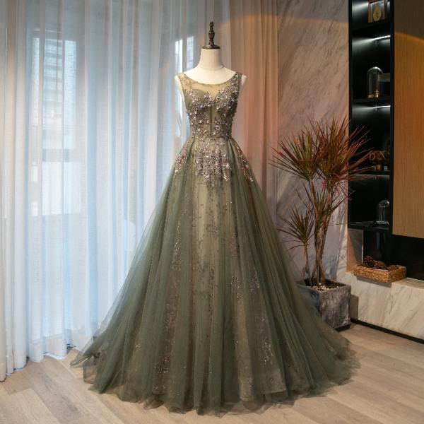 Beautiful Tulle Long Evening Dress Prom Dress 2022, Lace Shiny Long Party Dresses 