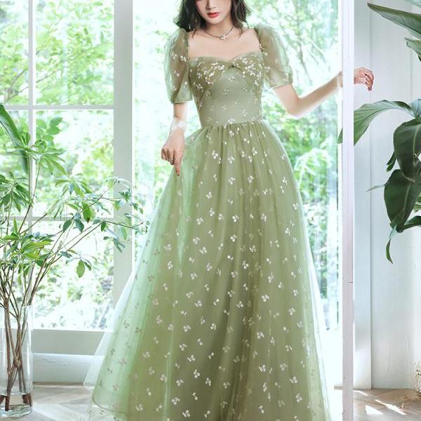 Beautiful Green Tulle Long Formal Gown 2022 Party Dresses, Green Evening Prom Dresses