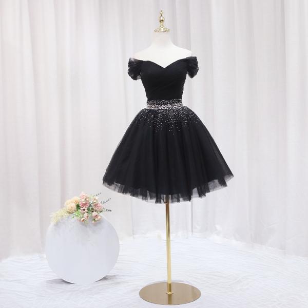Cute Black Short Tulle Homecoming Dress Party Dresses, Black Formal Dress 2022